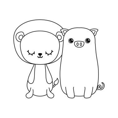 aslan hayvanlar izole simgesi ile sevimli piggy