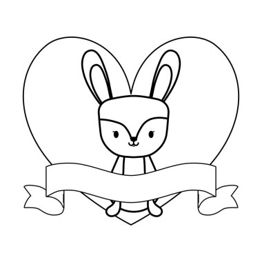 kalp şekli ve kurdele ile çerçeve içinde sevimli tavşan