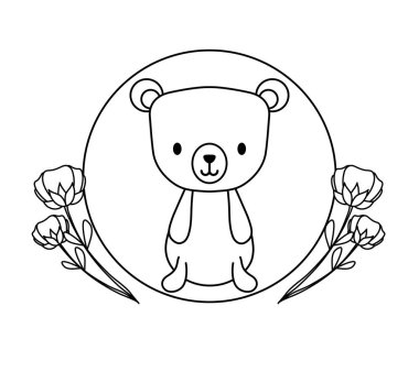 çiçek dekorasyon ile çerçeve içinde sevimli ayı hayvan