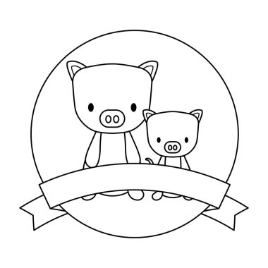 kurdele ile çerçeve dairesel sevimli domuz hayvanlar