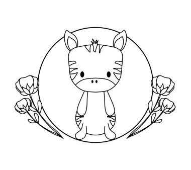 çiçek dekorasyon ile çerçeve içinde sevimli zebra hayvan