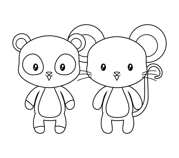 Drăguț mouse-ul cu panda urs animale izolate icoană — Vector de stoc