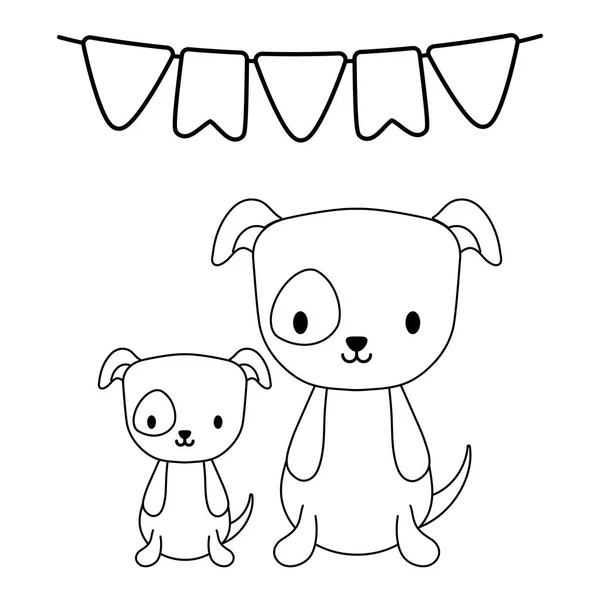 Niedliche Hunde Tiere mit Girlanden Party hängen — Stockvektor