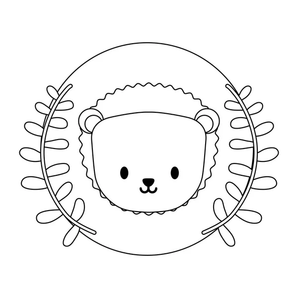 Cabeça de porco-espinho bonito em armação circular com coroa de folhas — Vetor de Stock