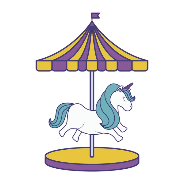 Carrousel avec icône isolée licorne mignon — Image vectorielle