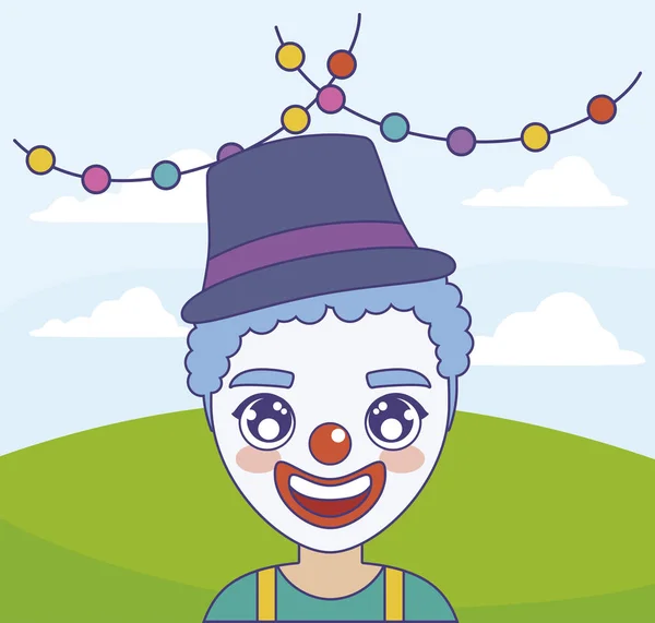 Klaun z cirkusu se zdobením girlandy — Stockový vektor