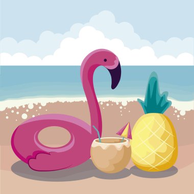 şamandıra flaman ve set simgeleri ile yaz plaj