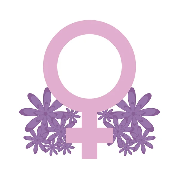 Género símbolo femenino con decoración de flores — Vector de stock