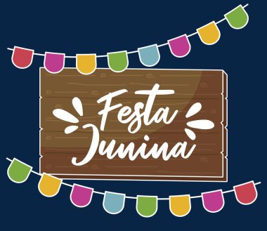 ahşap etiket ve çelenk ile festa junina kart