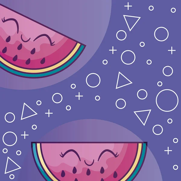 Motif de pastèques kawaii caractère — Image vectorielle