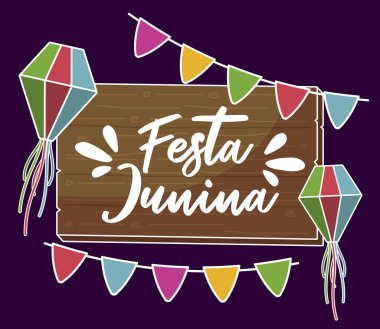 ahşap etiket ve fenerler ile festa junina kart