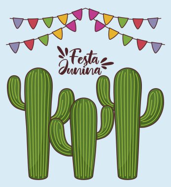 set kaktüs ve çelenk ile festa junina kartı