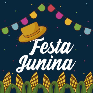 cobs ve hasır şapka ile festa junina kartı