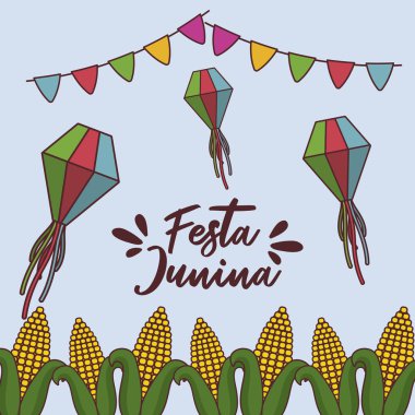 cobs ve fenerler ile festa junina kartı