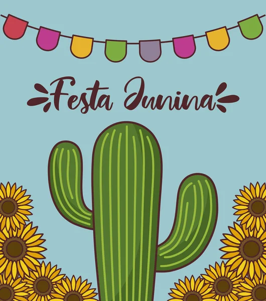 kaktüs ve ayçiçeği ile festa junina kartı