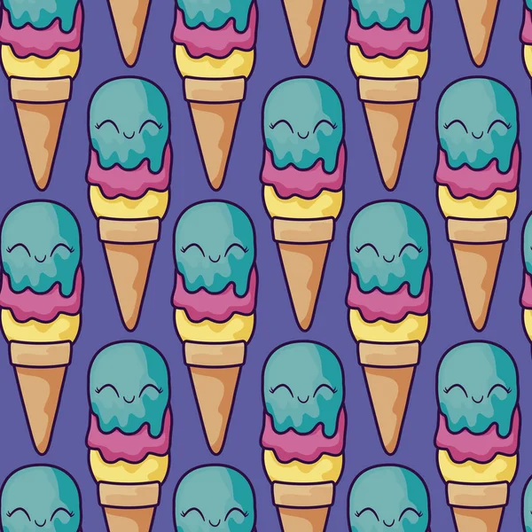 Patrón de carácter kawaii helado — Archivo Imágenes Vectoriales