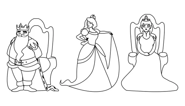 Principessa con regina e re sul trono dei racconti personaggio — Vettoriale Stock