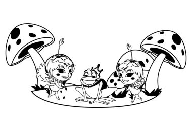 bahçede kurbağa prens ile güzel sihirli periler