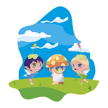 bahçede fungu elf ile güzel sihirli periler