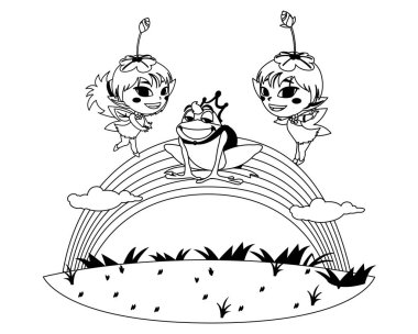 kurbağa prens ve gökkuşağı sahnesi ile güzel sihirli periler