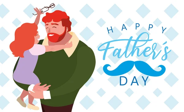 Happy father day card with dad and daughter — Stock Vector