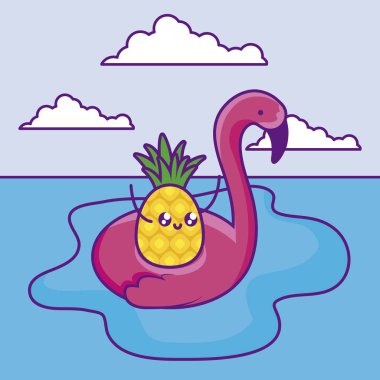 flamanca float kawaii ananas ile yaz afişi