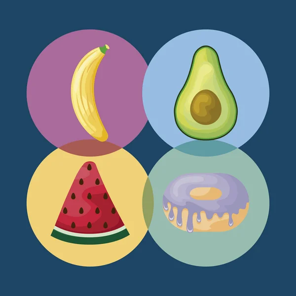 Wassermelone mit Avocado und Symbolen — Stockvektor