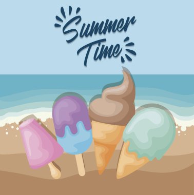 dondurma seti ile yaz plaj afişi