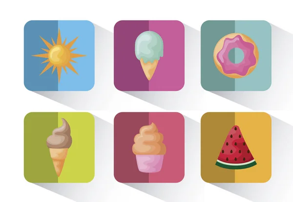 Set of ice cream and watermelon and icons — Stock Vector