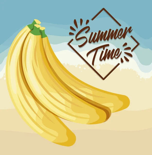 Cartaz de praia de verão com bananas — Vetor de Stock