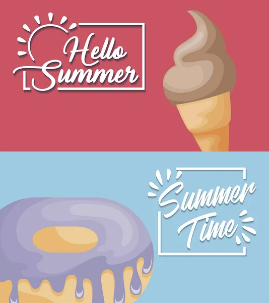 Летний плакат с мороженым и пончиком — стоковый вектор
