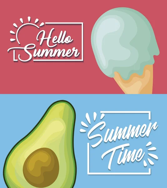 Летний плакат с мороженым и авокадо — стоковый вектор
