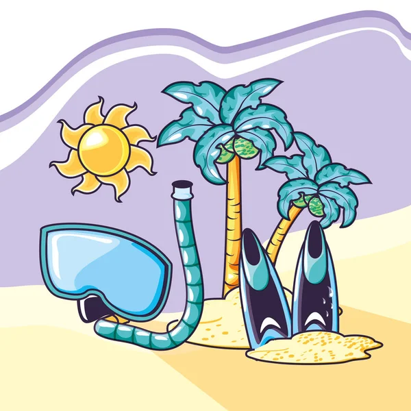 Summer beach poster with equipment of snorkel — Stock Vector