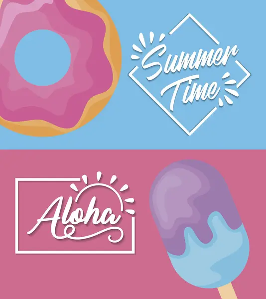 Sommerposter mit Eis und Donut — Stockvektor