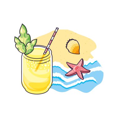 denizyıldızı ile plajda tropikal meyve taze