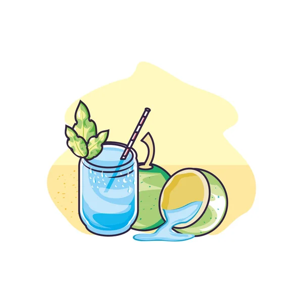 Zumo tropical de fruta fresca con coco — Vector de stock