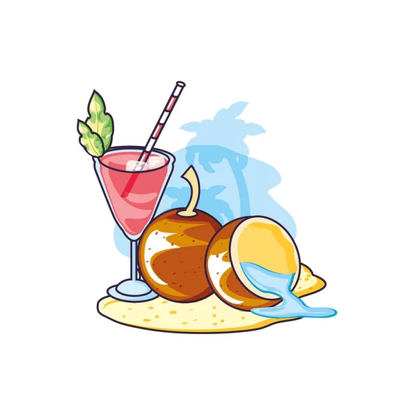 Смачна свіжа чашка коктейлю з кокосами — стоковий вектор
