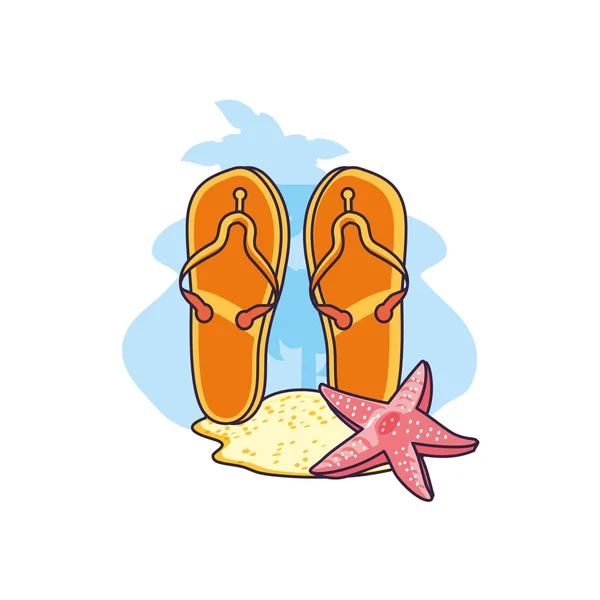 Cute starfish animal with flip flops — Stock Vector