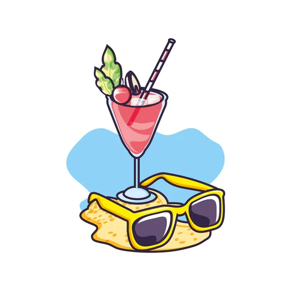 Zomer zonnebrillen met cocktail van fruit — Stockvector