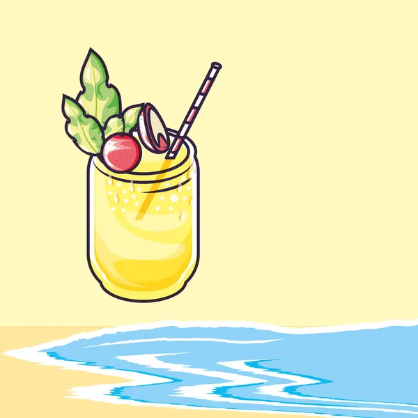 Φρούτα τροπικού χυμού νωπά στην παραλία — Διανυσματικό Αρχείο