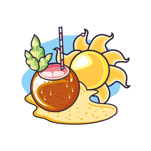 Summer cocktail of coconut with sun — Stock Vector
