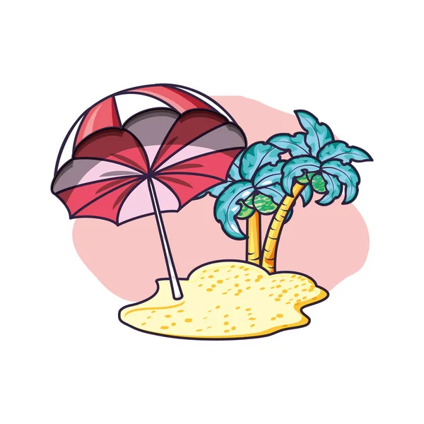 Ομπρέλα παραλίας ανοιχτή στο νησί με φοινικόδεντρα — Διανυσματικό Αρχείο