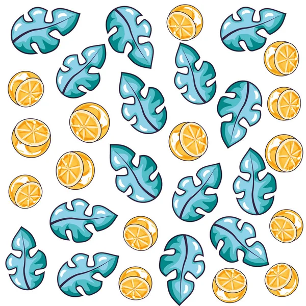 Motif estival de feuilles avec des oranges — Image vectorielle