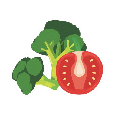 brokoli domates taze gıda simgesi vektör ilustrate