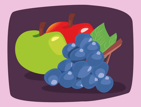 Winogrona jabłka odżywianie świeże owoce — Wektor stockowy