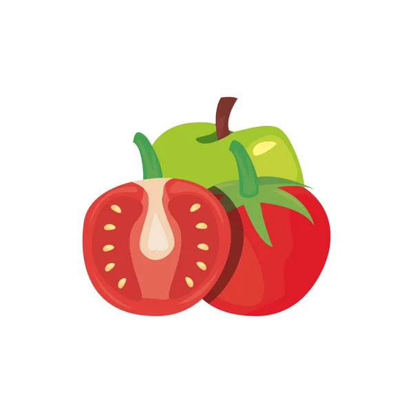 番茄苹果新鲜食品图标矢量 — 图库矢量图片