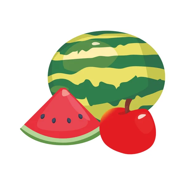Sandía manzana frutas icono vector ilustrar — Vector de stock