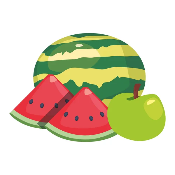 Sandía y manzana alimentos frescos — Vector de stock