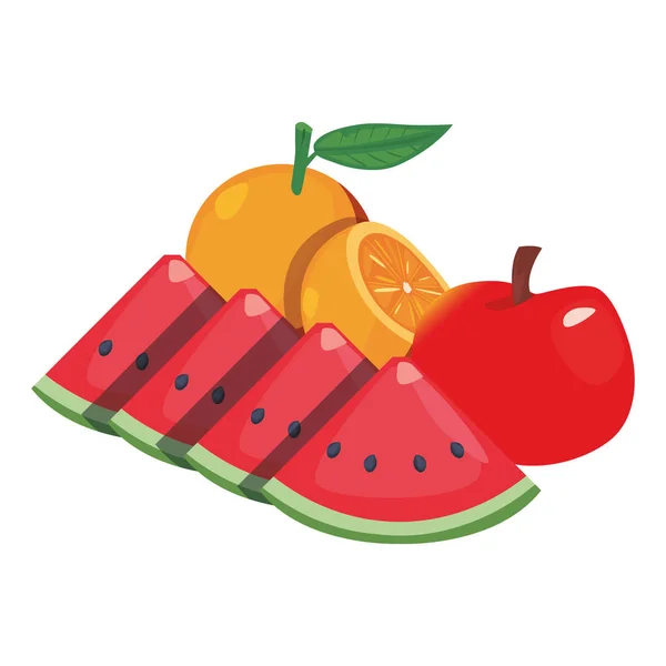橙西瓜苹果新鲜食品 — 图库矢量图片