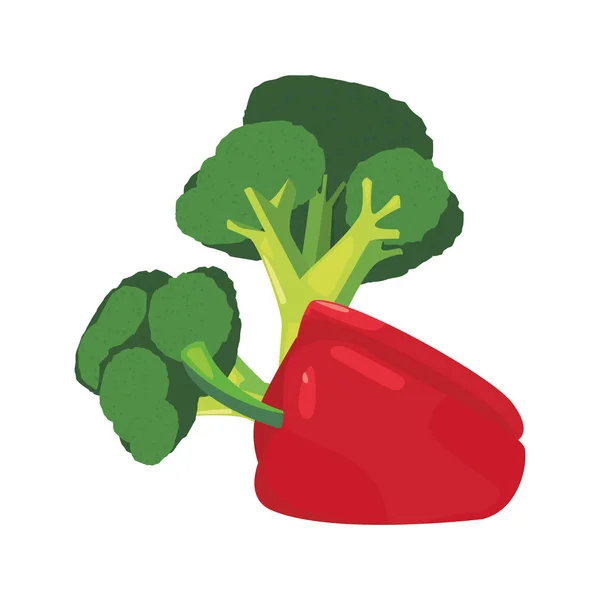 Brokoli lada bell makanan segar - Stok Vektor